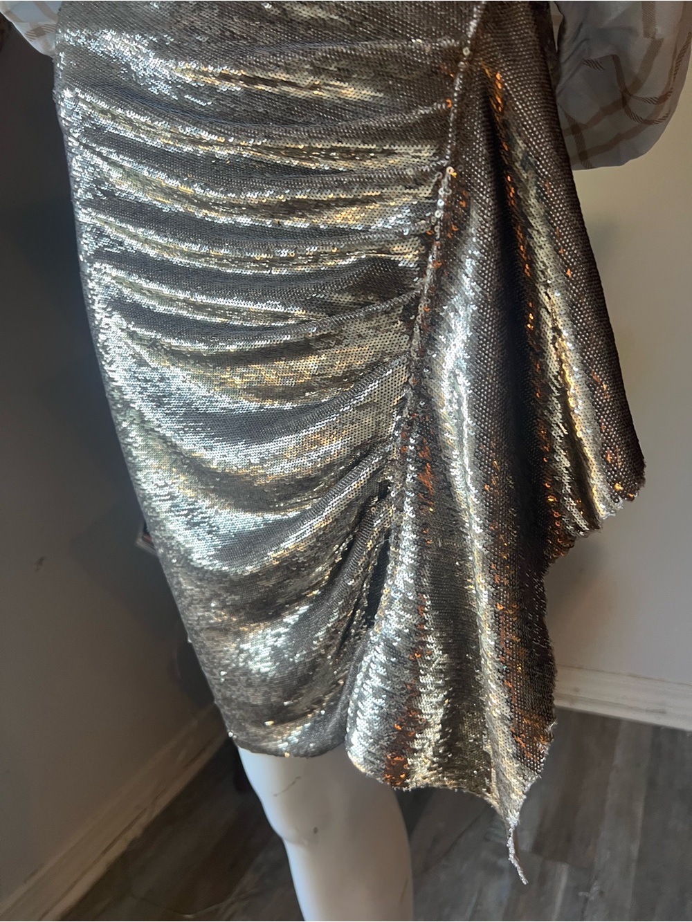 IRO Paris Saria 20S Gold Sequin Ruched Draped Pencil Skirt Designer Size 40 US L - Picture 2 of 12